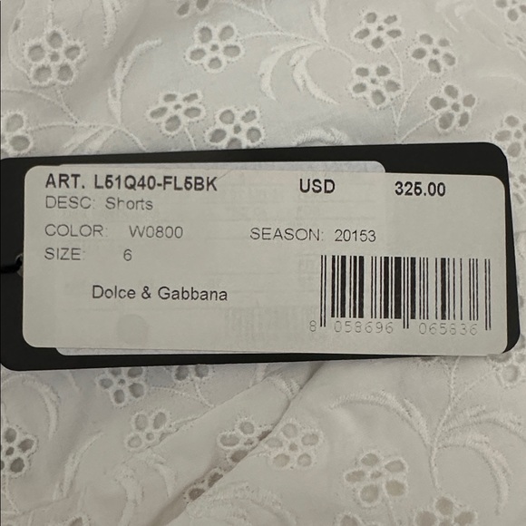 Dolce&Gabbana White Eyelet Girls Shorts Size 6 NWT - Picture 8 of 8